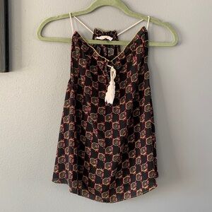 Le Sample Halter Tank Black Patterned